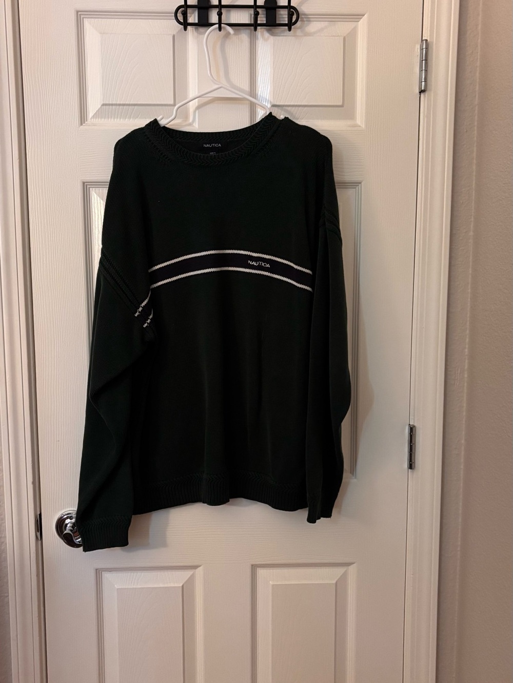 Nautica Forest Green Crewneck Sweater with White Stripe